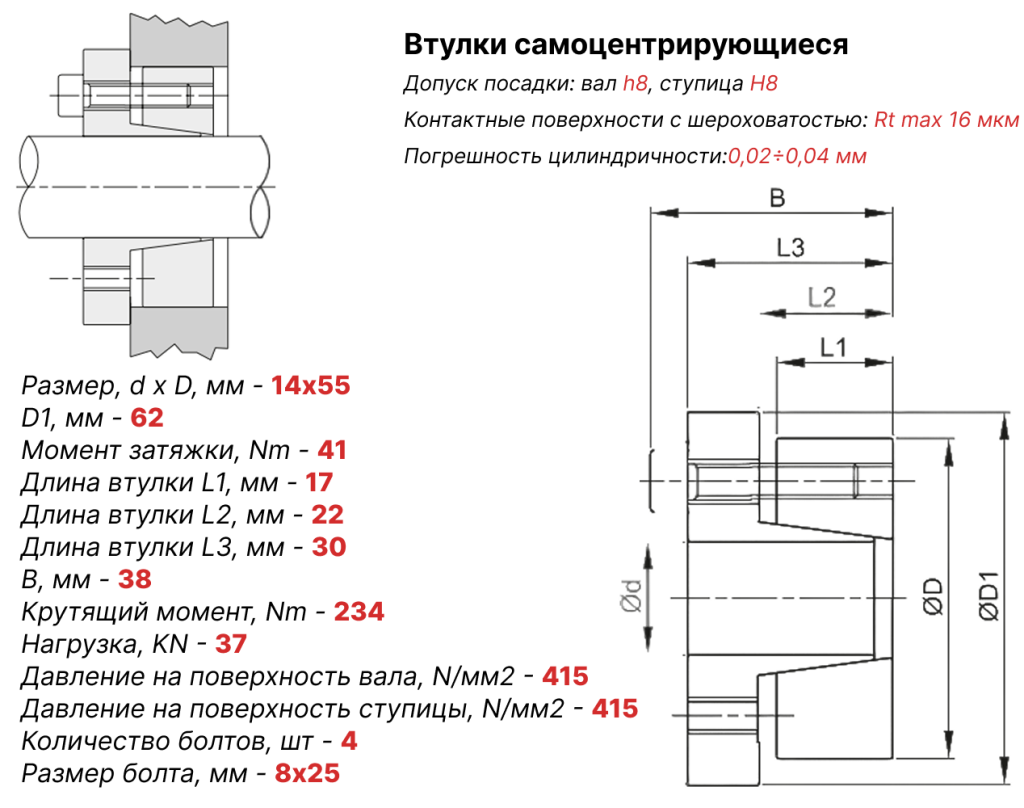 Чертеж втулка зажимная ВК15 14х55 Чертеж втулка зажимная ВК15 14х55